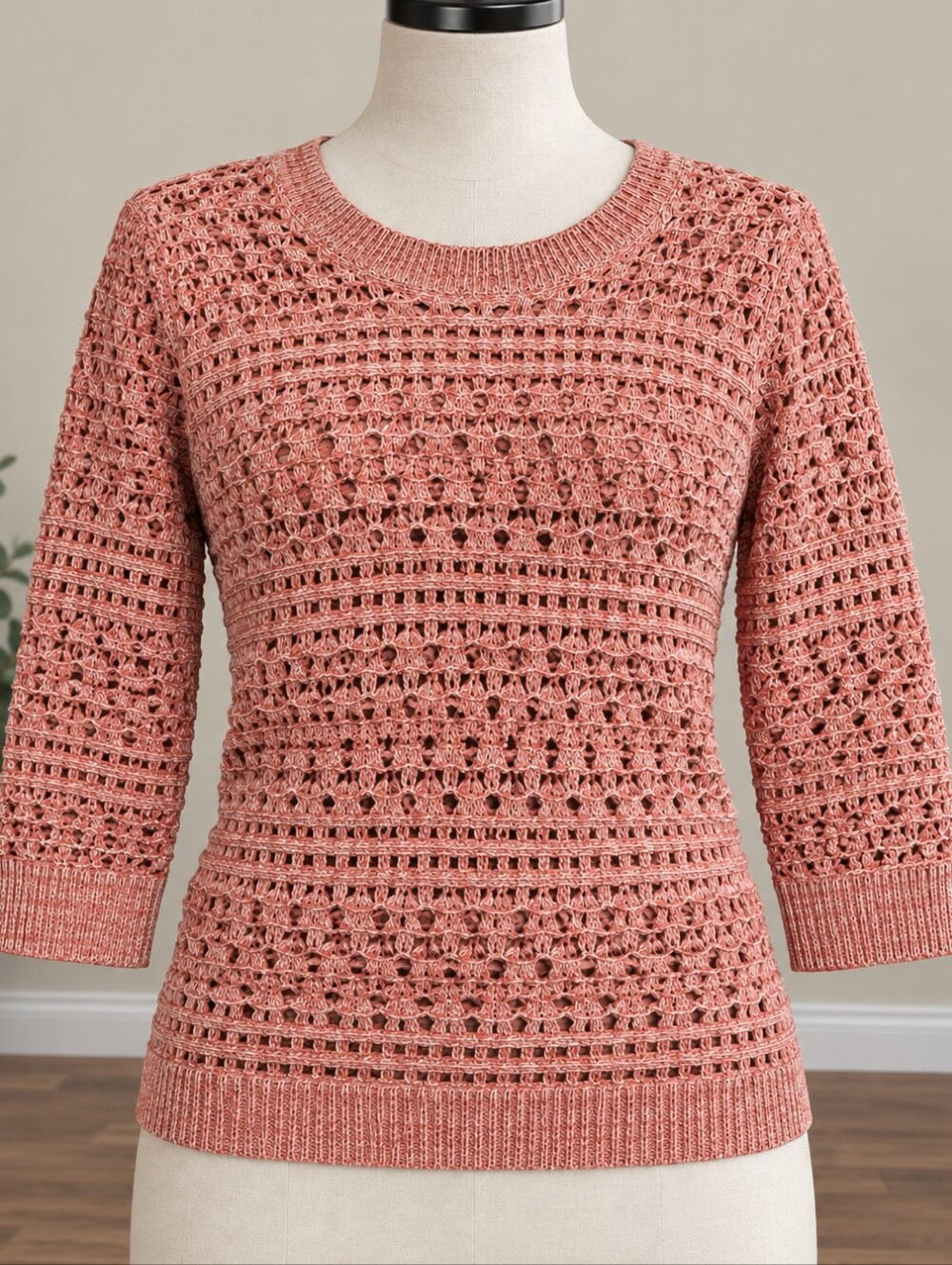 croft & barrow Dusty Rose Open-Knit Crewneck Sweater